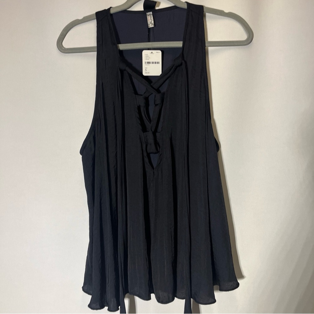 Free People Black Tie Front Sleeveless Tank Top